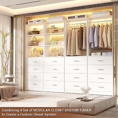 Wooden 4-Drawer Closet Organizer with 3 Shelves for Clothes Storage