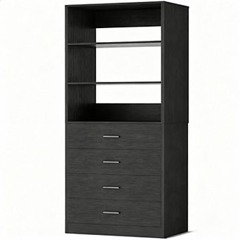 Wooden 4-Drawer Closet Organizer with 3 Shelves for Clothes Storage