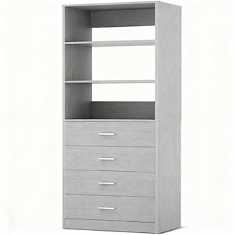 Wooden 4-Drawer Closet Organizer with 3 Shelves for Clothes Storage