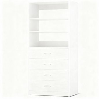 Wooden 4-Drawer Closet Organizer with 3 Shelves for Clothes Storage