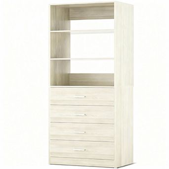 Wooden 4-Drawer Closet Organizer with 3 Shelves for Clothes Storage