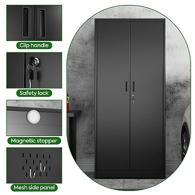 Metal Storage Cabinet with 4 Shelves, 5 Pegboards, 13 Hooks for Home