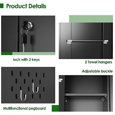 Metal Storage Cabinet with 4 Shelves, 5 Pegboards, 13 Hooks for Home