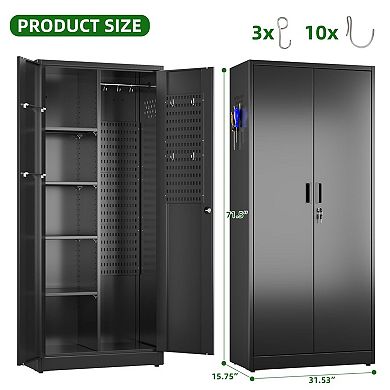 Metal Storage Cabinet with 4 Shelves, 5 Pegboards, 13 Hooks for Home