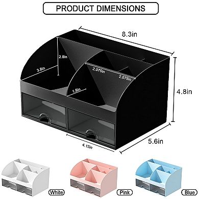 Makeup Organizer with 6 Sections & 2 Drawers for Vanity, Bathroom, Office