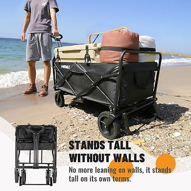 220Lbs Collapsible Wagon Heavy Duty Foldable Outdoor Camping Beach All-Terrain