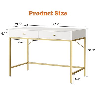 White Gold Vanity Desk with Drawers for Makeup or Office