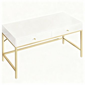 White Gold Vanity Desk with Drawers for Makeup or Office