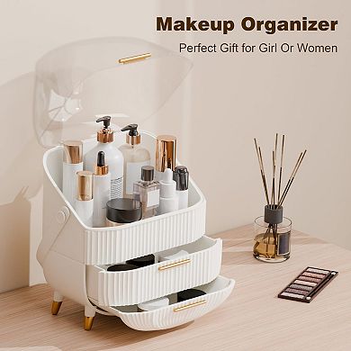 Makeup Organizer for Vanity Skincare with Lid and Drawers