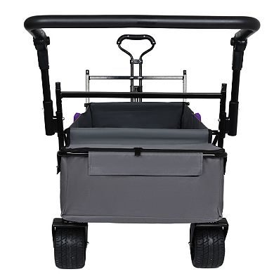 480Lbs Collapsible Wagon with Canopy Push Handle 7 Wheels Purple Camping Shopping