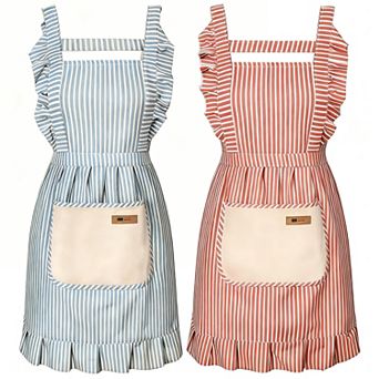 2 Pack Adjustable Cotton-Linen Apron with Pockets for Cooking & BBQ