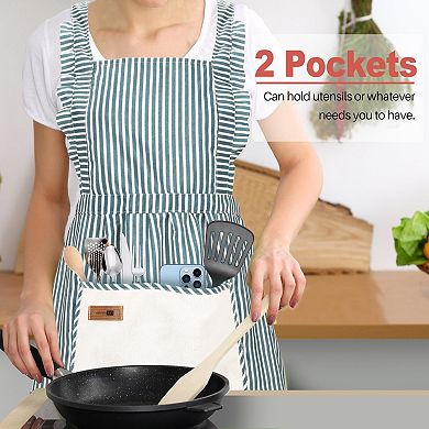 2 Pack Adjustable Cotton-Linen Apron with Pockets for Cooking & BBQ