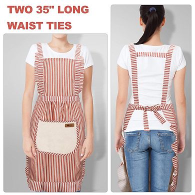 2 Pack Adjustable Cotton-Linen Apron with Pockets for Cooking & BBQ