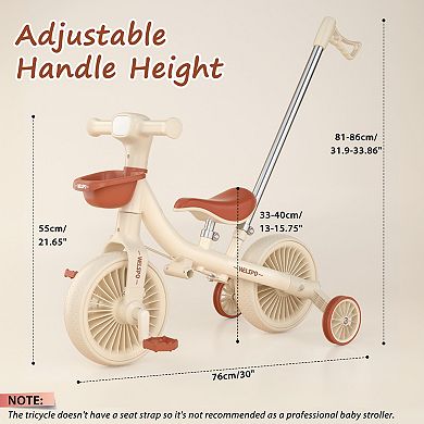5-in-1 Toddler Tricycle with Push Handle for Boys & Girls Ages 2-5