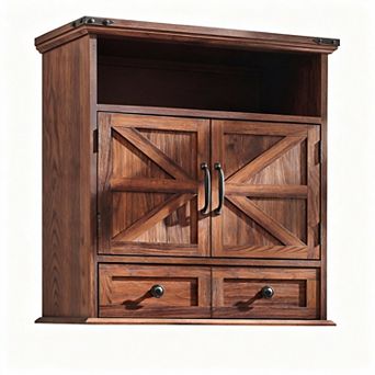Farmhouse Style 24-Inch Storage Cabinet, Wall Cabinet with Adjustable Shelves and Barn Door, Suitabl