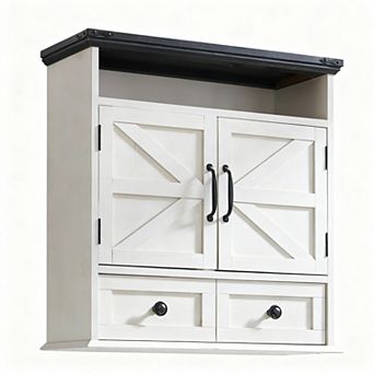 Farmhouse Style 24-Inch Storage Cabinet, Wall Cabinet with Adjustable Shelves and Barn Door, Suitabl