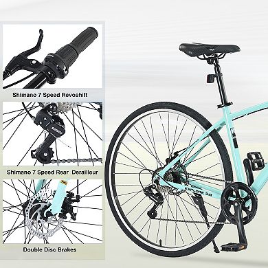 7 Speed Hybrid Bike 700C Disc Brake Aluminum Frame City Bicycle