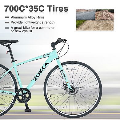 7 Speed Hybrid Bike 700C Disc Brake Aluminum Frame City Bicycle