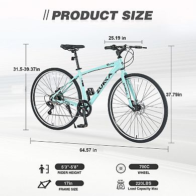7 Speed Hybrid Bike 700C Disc Brake Aluminum Frame City Bicycle
