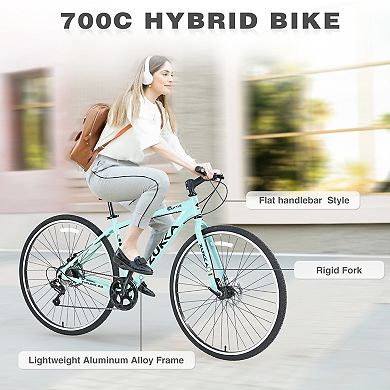 7 Speed Hybrid Bike 700C Disc Brake Aluminum Frame City Bicycle