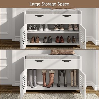 Lift Top Shoe Storage Bench with Louvre Doors & Adjustable Shelves