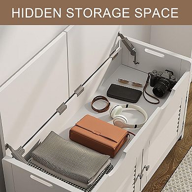 Lift Top Shoe Storage Bench with Louvre Doors & Adjustable Shelves