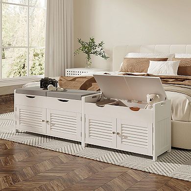 Lift Top Shoe Storage Bench with Louvre Doors & Adjustable Shelves