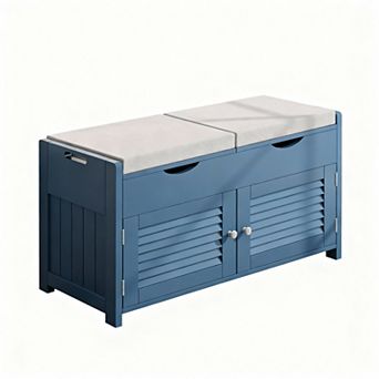 Lift Top Shoe Storage Bench with Louvre Doors & Adjustable Shelves