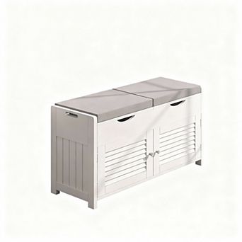 Lift Top Shoe Storage Bench with Louvre Doors & Adjustable Shelves