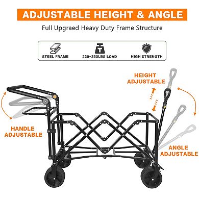 140L Collapsible Wagon Removable Canopy Brake Cooler Bag Camping Beach Shopping