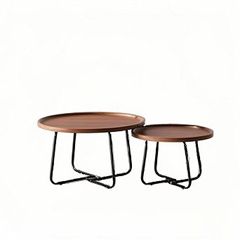 Nesting Coffee Table Set of 2, 20"+28" Fluted Center Table for Living Room, Storage Coffee Table