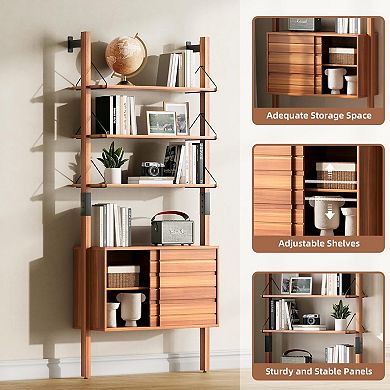 Mid-Century Modern Wall-Mounted 6-Tier Bookshelf for Living Spaces
