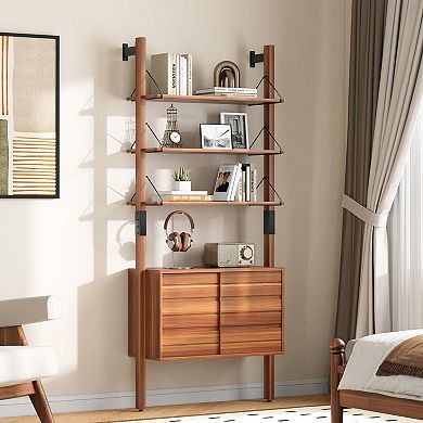 Mid-Century Modern Wall-Mounted 6-Tier Bookshelf for Living Spaces