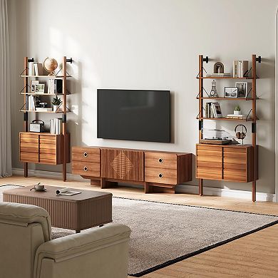 Mid-Century Modern Wall-Mounted 6-Tier Bookshelf for Living Spaces