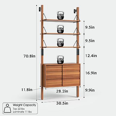 Mid-Century Modern Wall-Mounted 6-Tier Bookshelf for Living Spaces