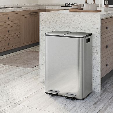 16Gal Dual Compartment Stainless Steel Kitchen Step-On Trash Can Garbage Recycling Bin Soft-Close