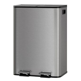 16Gal Dual Compartment Stainless Steel Kitchen Step-On Trash Can Garbage Recycling Bin Soft-Close