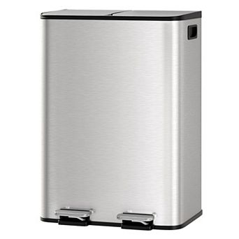 16Gal Dual Compartment Stainless Steel Kitchen Step-On Trash Can Garbage Recycling Bin Soft-Close