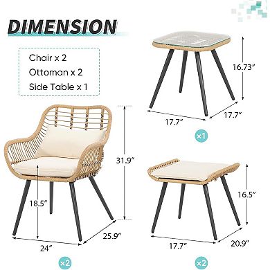 SUNSITT 5 Pieces Outdoor Wicker Conversation Chair Sets W/Coffee Table Ottomans, White