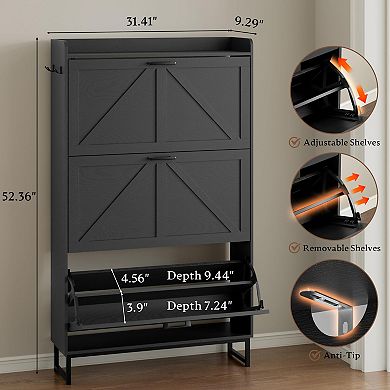 Narrow Flip Drawer Shoe Cabinet for Entryway, Hallway, Living Room