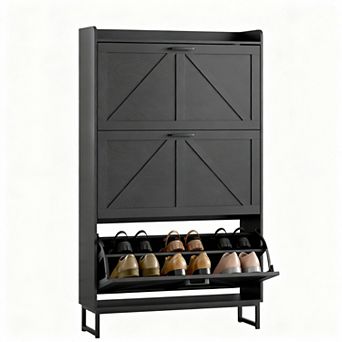 Narrow Flip Drawer Shoe Cabinet for Entryway, Hallway, Living Room