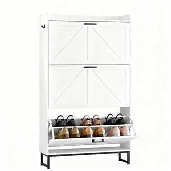 Narrow Flip Drawer Shoe Cabinet for Entryway, Hallway, Living Room