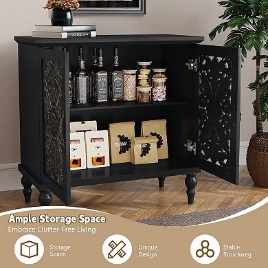 Handcrafted Vintage Carved Wood Accent Cabinet for Living Room, Kitchen, Entryway
