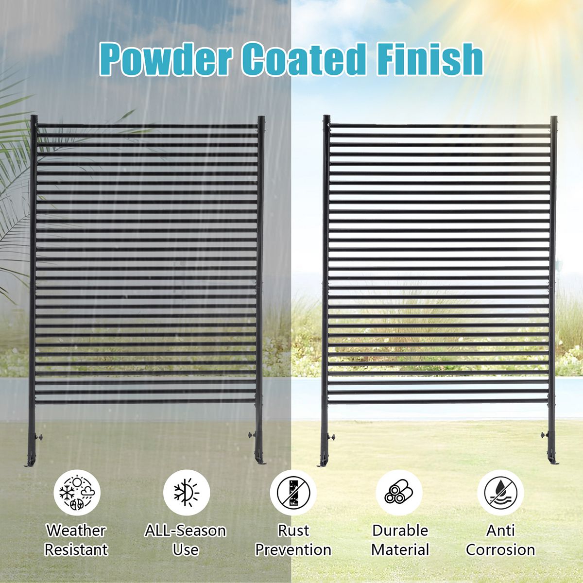 Powder coated freestanding privacy screen with stand