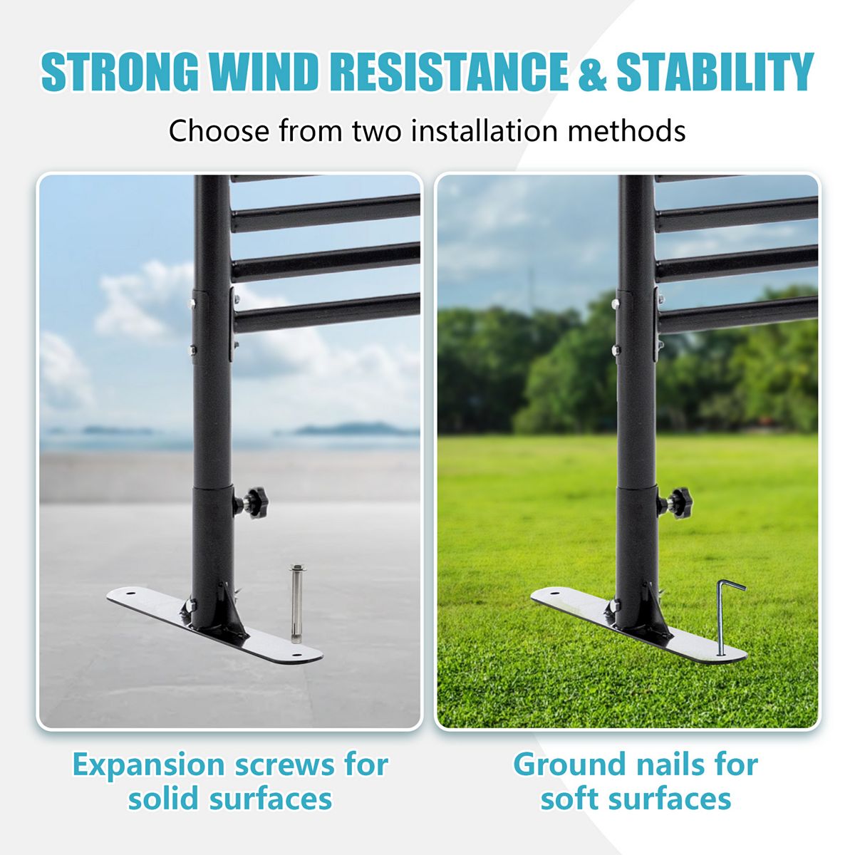 Freestanding privacy screen stand installation options illustration