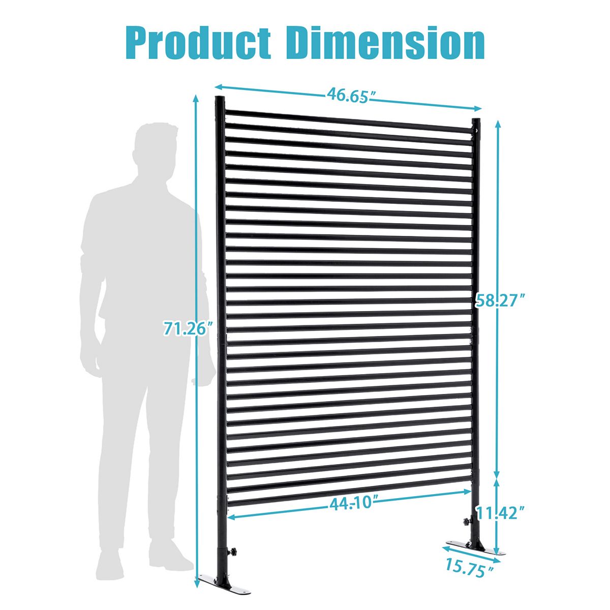 Freestanding privacy screen with stand dimensions diagram