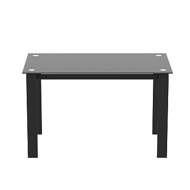 Modern Tempered Glass Black Dining Table Rectangular Metal Legs Kitchen Living Room