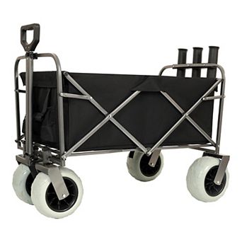 Fishing Cart with Rod Holders 500lbs 9 Tires Steel Frame Black Multiuse Bag
