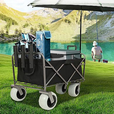 Fishing Cart with Rod Holders 500lbs 9 Tires Steel Frame Black Multiuse Bag