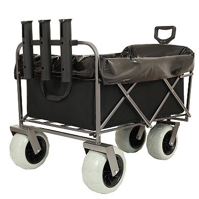 Fishing Cart with Rod Holders 500lbs 9 Tires Steel Frame Black Multiuse Bag